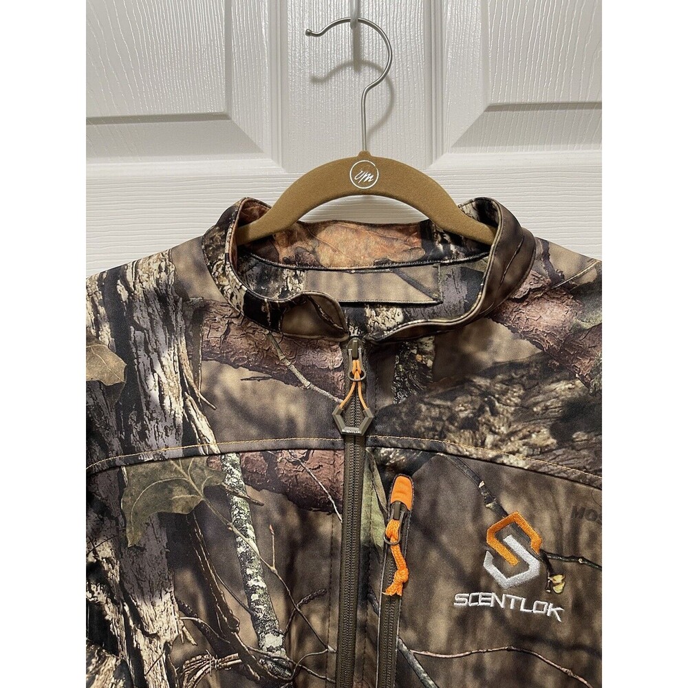 ScentLok Mens Jacket Brown Camo Hunting Outdoor Full Zip Size L Pockets